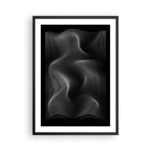 Poster in cornice nera - Onde minimaliste in bianco e nero - 50x70cm - La danza della luce nello spazio - Decorazione murale moderna per soggiorno e camera da letto ARTTOR
