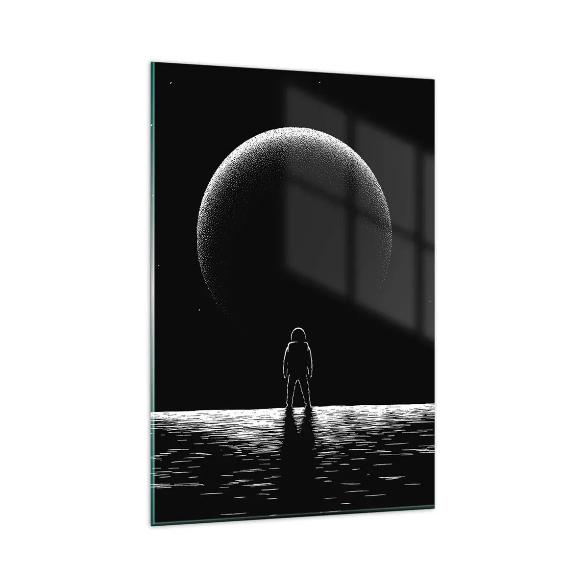 Quadro su vetro - Un astronauta sullo sfondo di un grande pianeta nello spazio - 80x120cm - Faccia a faccia - Decorazione murale moderna per soggiorno e camera da letto ARTTOR