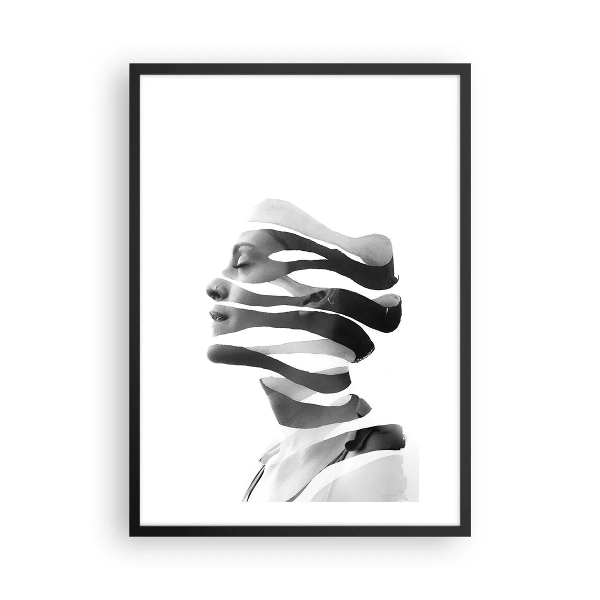 Poster in cornice nera - Ritratto in bianco e nero di una donna in stile minimalista - 50x70cm - Ritratto surrealista - Decorazione murale moderna per soggiorno e camera da letto ARTTOR