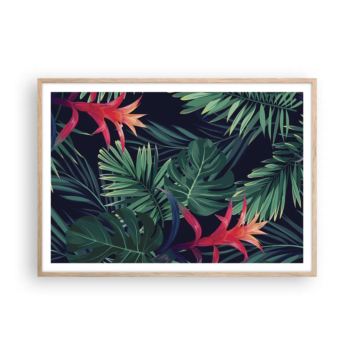 Poster in cornice rovere chiaro - Fiammante nel verde - 100x70 cm