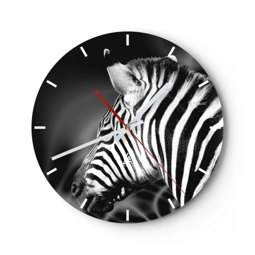 Orologio da parete - Orologio in Vetro - Primo piano in bianco e nero di una zebra su uno sfondo contrastante - 30x30cm - Il bianco è bianco, il nero è nero - Decorazione murale moderna per soggiorno, cucina e camera da letto ARTTOR