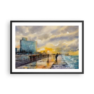 Poster in cornice nera - Una vista pittoresca del lungomare al tramonto - 70x50cm - Vita sulla costa - Decorazione murale moderna per soggiorno e camera da letto ARTTOR