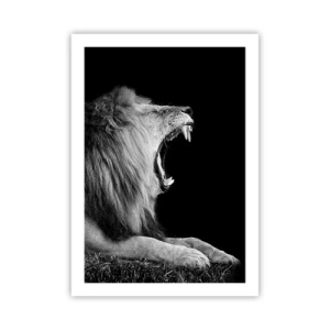 Poster - Un leone ruggente in monocromo - 50x70cm - Senza alcun dubbio - Decorazione murale moderna per soggiorno e camera da letto ARTTOR