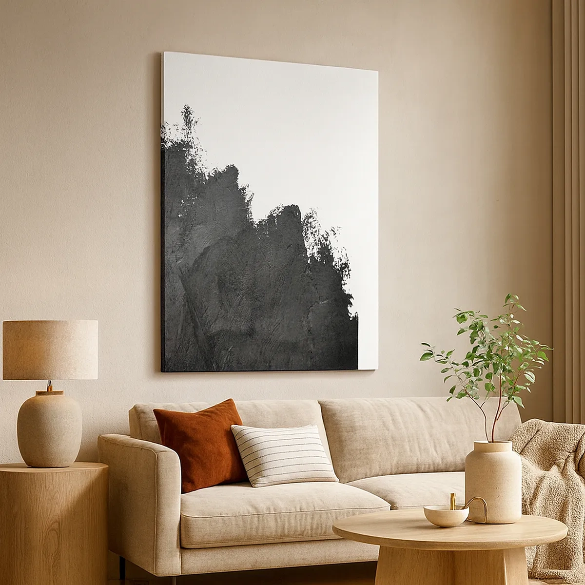 Quadro su tela - Stampe su Tela - Astrazione in bianco e nero con pennellate contrastanti - 50x70cm - Gli elementi: la terra - Decorazione murale moderna per soggiorno e camera da letto ARTTOR