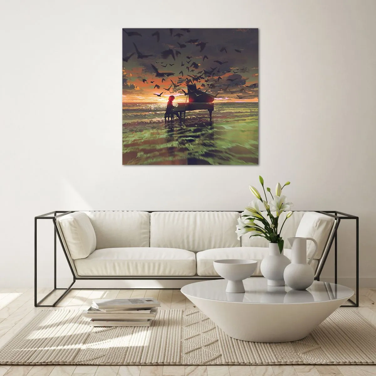Quadro su vetro - Concerto per pianoforte e onde - 70x70 cm