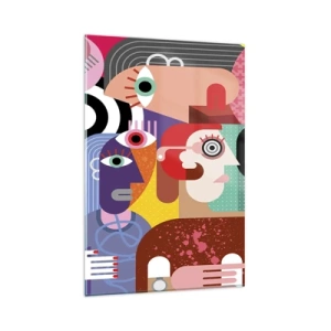 Quadro su vetro - Astrazione colorata con facce geometriche - 80x120cm - Mi manda Picasso - Decorazione murale moderna per soggiorno e camera da letto ARTTOR