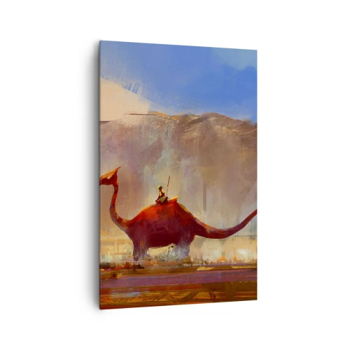 Quadro su tela - Stampe su Tela - Una scena fantasy con un cavaliere su una creatura preistorica - 80x120cm - Se non si fossero estinti - Decorazione murale moderna per soggiorno e camera da letto ARTTOR