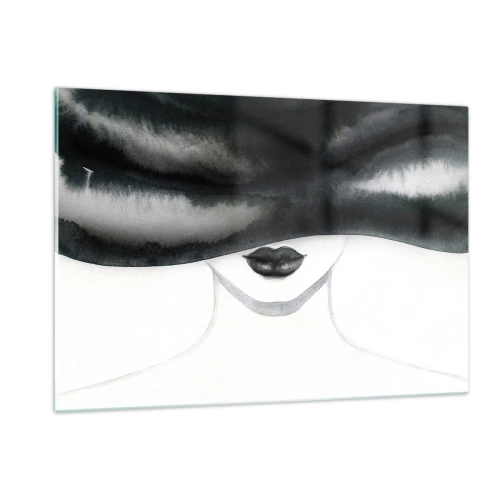 Quadro su vetro - Volto misterioso con occhi coperti in acquerello bianco e nero - 120x80cm - Il segreto dei sensi - Decorazione murale moderna per soggiorno e camera da letto ARTTOR