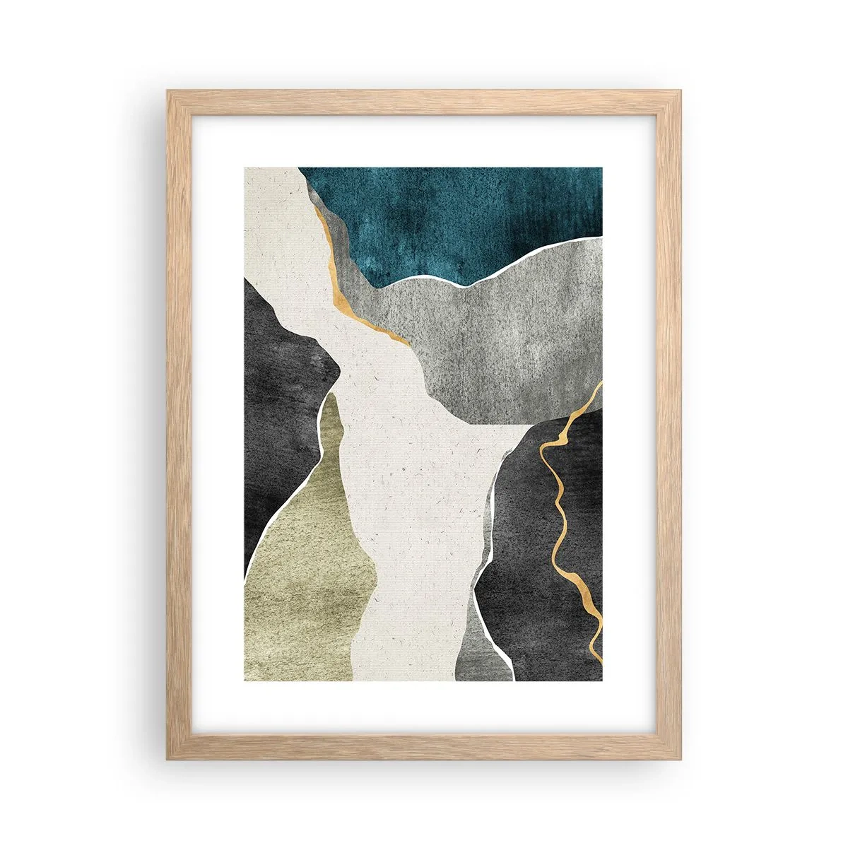 Poster in cornice rovere chiaro - Composizione mosaico con filo d'oro - 30x40 cm
