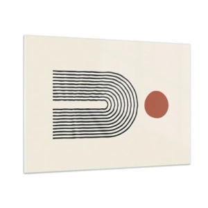 Quadro su vetro - Astrazione grafica con linee e cerchi in stile retrò - 100x70cm - Magnetismo di forme e colori - Decorazione murale moderna per soggiorno e camera da letto ARTTOR