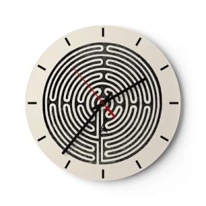 Orologio da parete - Orologio in Vetro - Un labirinto in bianco e nero con una disposizione geometrica su uno sfondo chiaro - 30x30cm - Ordine misterioso - Decorazione murale moderna per soggiorno, cucina e camera da letto ARTTOR