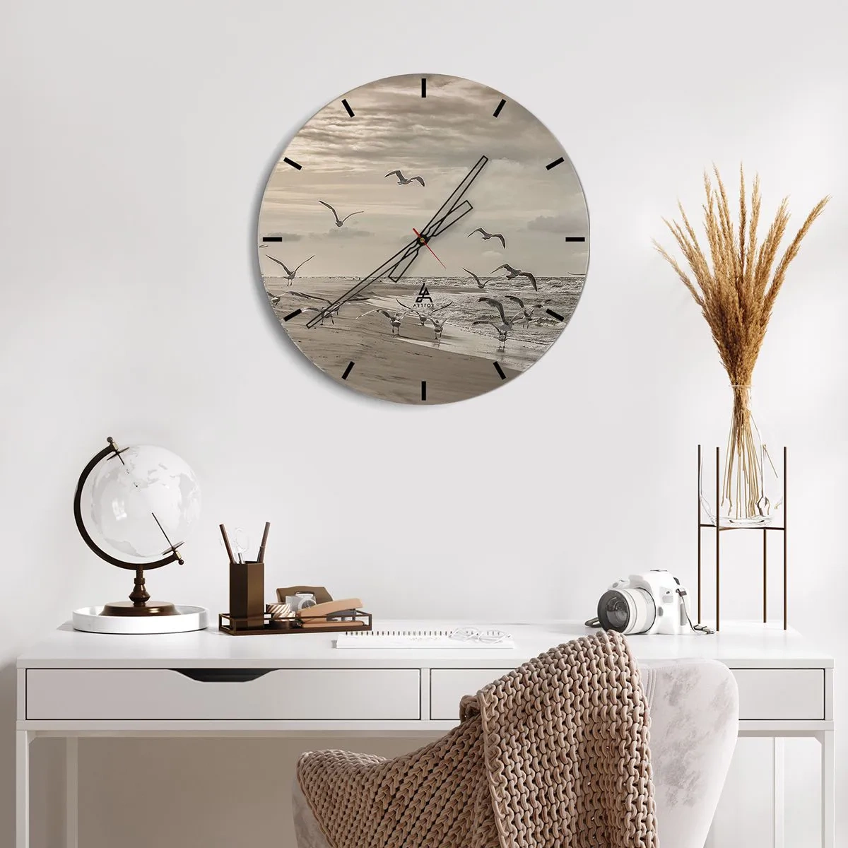 Orologio da parete - Orologio in Vetro - Brusio del mare, canto degli uccelli - 30x30 cm
