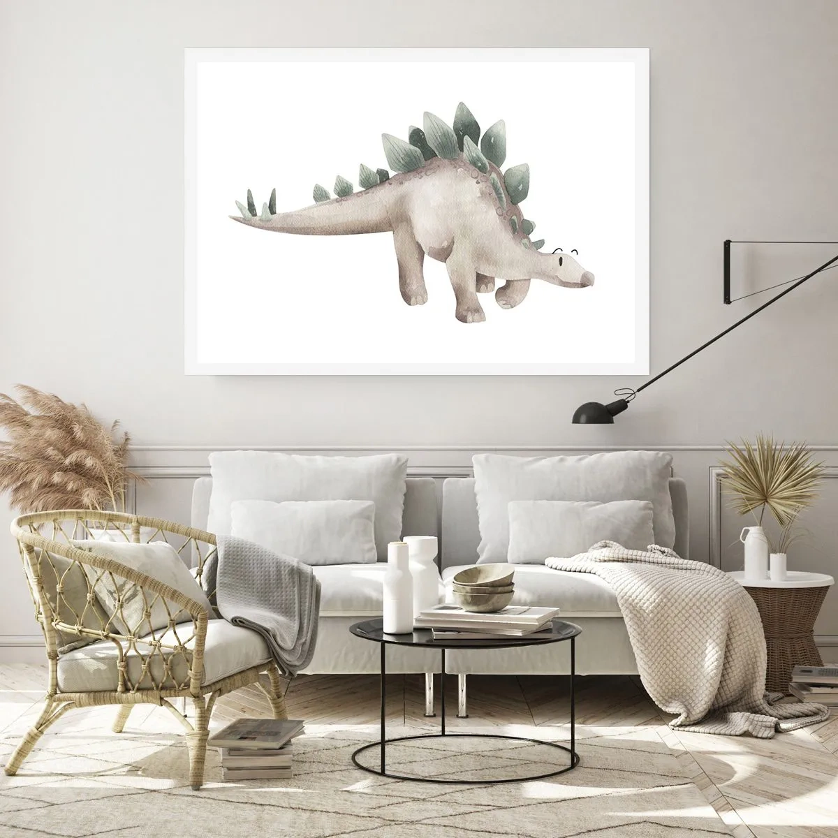 Poster - Un simpatico dinosauro dai colori pastello - 100x70cm - Sono vostro amico - Decorazione murale moderna per soggiorno e camera da letto ARTTOR