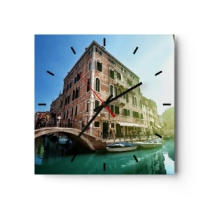 Orologio da parete - Orologio in Vetro - Ponte e canale di Venezia con architettura storica - 30x30cm - Venezia, Amore Mio - Decorazione murale moderna per soggiorno e camera da letto ARTTOR