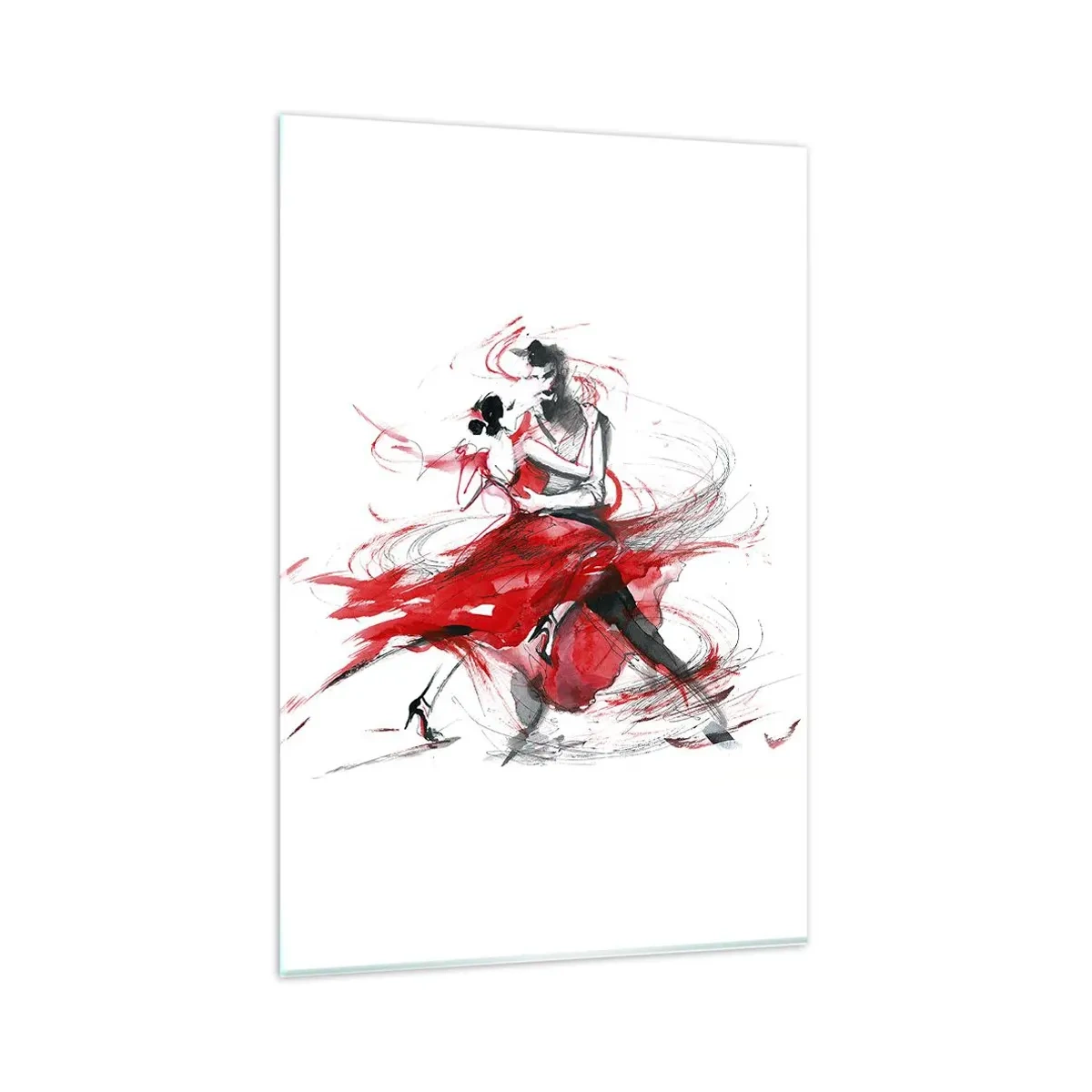 Quadro su vetro - Ballerini in una danza dinamica con accenti rossi - 80x120cm - Tango: il ritmo della passione - Decorazione murale moderna per soggiorno e camera da letto ARTTOR
