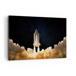 Quadro su tela - Stampe su Tela - Un razzo spaziale che decolla contro il cielo stellato - 120x80cm - Ad astra! - Decorazione murale moderna per soggiorno e camera da letto ARTTOR