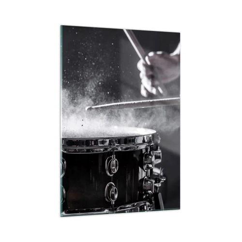 Quadro su vetro - Tamburi in movimento con polvere galleggiante - 50x70cm - Il polso della musica - Decorazione murale moderna per soggiorno e camera da letto ARTTOR