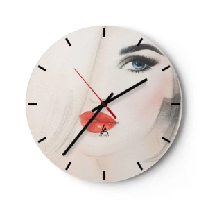Orologio da parete - Orologio in Vetro - Ritratto artistico di una donna con labbra rosse e occhi azzurri - 30x30cm - Ipnotizza e inebria - Decorazione murale moderna per soggiorno, cucina e camera da letto ARTTOR
