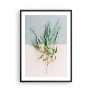 Poster in cornice nera - Un rametto di eucalipto su uno sfondo pastello - 50x70cm - Delicatezza pastello - Decorazione murale moderna per soggiorno e camera da letto ARTTOR