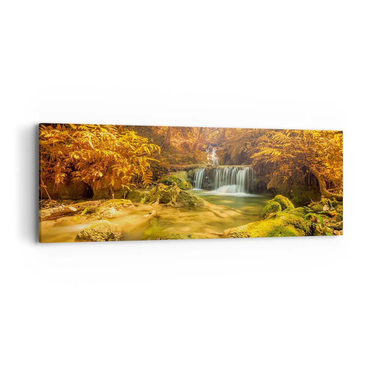 Quadro su tela - Stampe su Tela - Cascata boschiva in oro - 90x30 cm