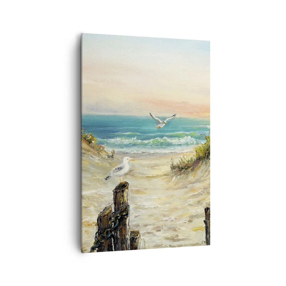 Quadro su tela - Stampe su Tela - Costa con gabbiani e dune al tramonto - 80x120cm - Silenzio senza vento - Decorazione murale moderna per soggiorno e camera da letto ARTTOR