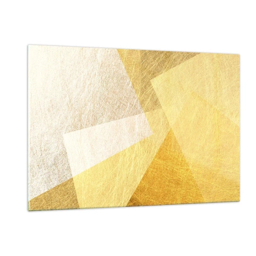 Quadro su vetro - Forme geometriche dorate con una texture metallica e leggera - 120x80cm - La pace della geometria - Decorazione murale moderna per soggiorno e camera da letto ARTTOR