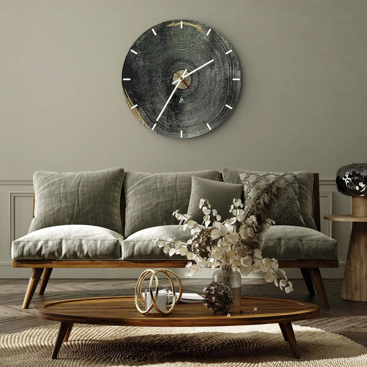 Orologio da parete - Orologio in Vetro - Struttura in venature del legno con sottili accenti dorati - 30x30cm - Cambiamento e persistenza - Decorazione murale moderna per soggiorno, cucina e camera da letto ARTTOR