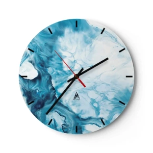 Orologio da parete - Orologio in Vetro - Onde blu astratte nelle tonalità del bianco e del turchese - 30x30cm - Concerto di blu - Decorazione murale moderna per soggiorno, cucina e camera da letto ARTTOR