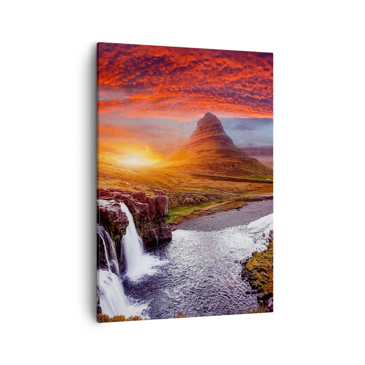 Quadro su tela - Stampe su Tela - Paesaggio montano con cascata al tramonto - 50x70cm - Paesaggio della Terra di Mezzo - Decorazione murale moderna per soggiorno e camera da letto ARTTOR