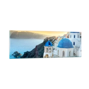Quadro su vetro - Santorini: aggrappate alle rocce - 90x30 cm