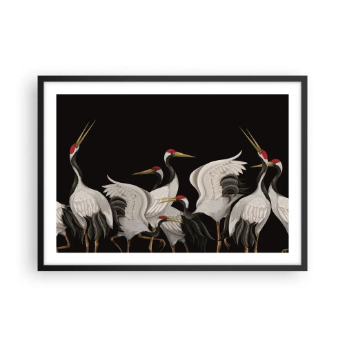 Poster in cornice nera - Gru bianche con accenti rossi su sfondo nero - 70x50cm - Cose da uccelli - Decorazione murale moderna per soggiorno e camera da letto ARTTOR
