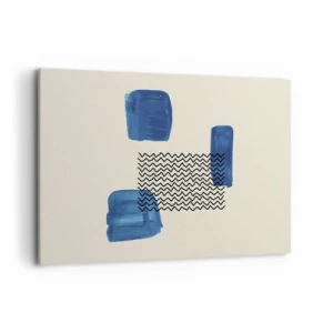 Quadro su tela - Stampe su Tela - Composizione astratta con macchie blu e linee ondulate - 120x80cm - Quartetto astratto - Decorazione murale moderna per soggiorno e camera da letto ARTTOR