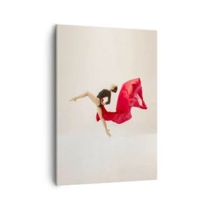 Quadro su tela - Stampe su Tela - Una ballerina dinamica in movimento con un abito nero e tessuto rosso. - 50x70cm - Rosso e nero - Decorazione murale moderna per soggiorno e camera da letto ARTTOR