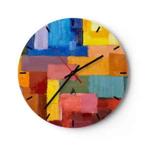 Orologio da parete - Orologio in Vetro - Rettangoli colorati con una texture di pittura a olio sul quadrante dell'orologio - 30x30cm - Ognuno diverso, tutti colorati - Decorazione murale moderna per soggiorno, cucina e camera da letto ARTTOR