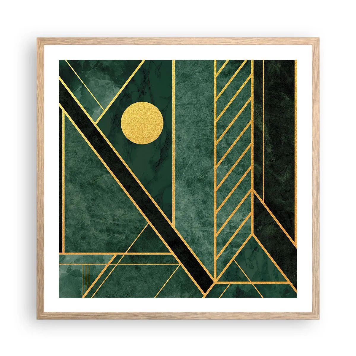 Poster in cornice rovere chiaro - Dinamica di oro e azzurro - 60x60 cm