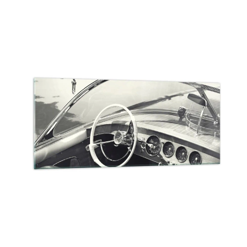 Quadro su vetro - Interni di auto d'epoca in stile monocromatico - 120x50cm - Il ricco e il povero - Decorazione murale moderna per soggiorno e camera da letto ARTTOR