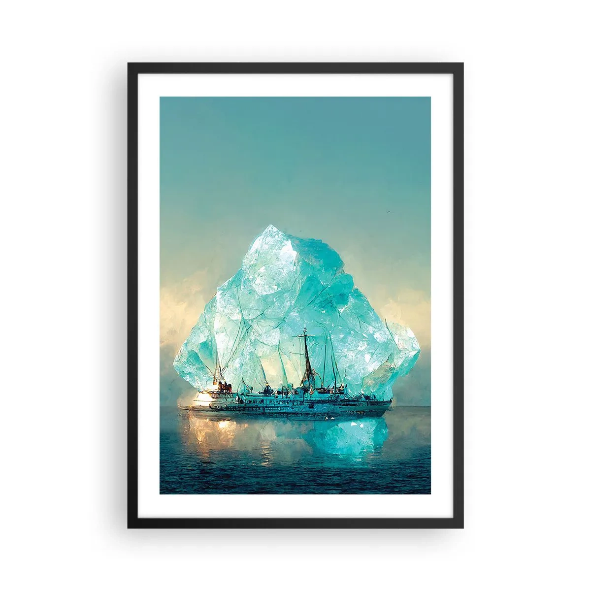 Poster in cornice nera - Una nave vicino a un iceberg gigante - 50x70cm - Brillante artico - Decorazione murale moderna per soggiorno e camera da letto ARTTOR