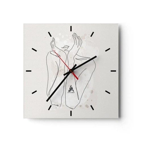 Orologio da parete - Orologio in Vetro - Linea di contorno che mostra le mani della donna su uno sfondo chiaro - 30x30cm - Attimo sognante - Decorazione murale moderna per soggiorno e camera da letto ARTTOR