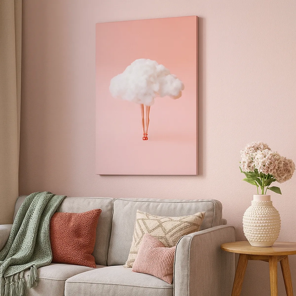 Quadro su tela - Stampe su Tela - Gambe in una nuvola su sfondo rosa - 50x70cm - Dolce promessa - Decorazione murale moderna per soggiorno e camera da letto ARTTOR