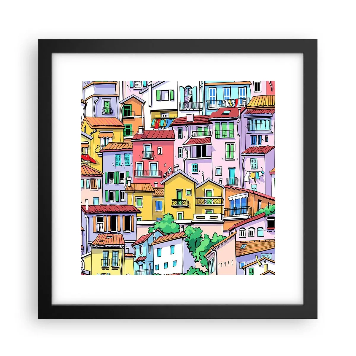 Poster in cornice nera - Città allegra - 30x30 cm