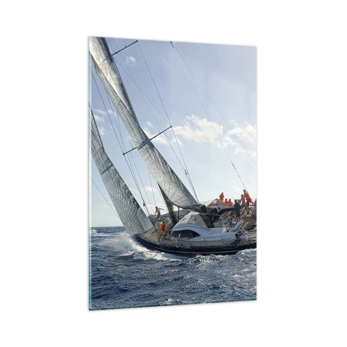 Quadro su vetro - Gara di yacht in mare aperto sotto cieli azzurri - 80x120cm - Che vinca il migliore - Decorazione murale moderna per soggiorno e camera da letto ARTTOR