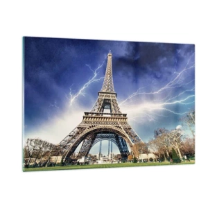 Quadro su vetro - La Torre Eiffel circondata da fulmini in una giornata nuvolosa - 120x80cm - La signora delle tempeste - Decorazione murale moderna per soggiorno e camera da letto ARTTOR