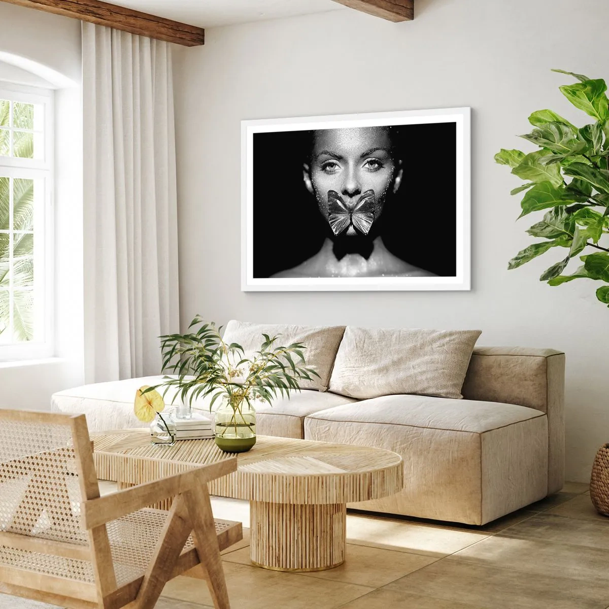 Poster in cornice bianca - Il bacio delle farfalle - 100x70 cm