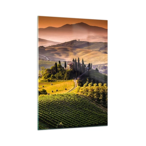 Quadro su vetro - Paesaggio toscano con vigneti e una casa su una collina - 70x100cm - Arcadia: paesaggio toscano - Decorazione murale moderna per soggiorno e camera da letto ARTTOR