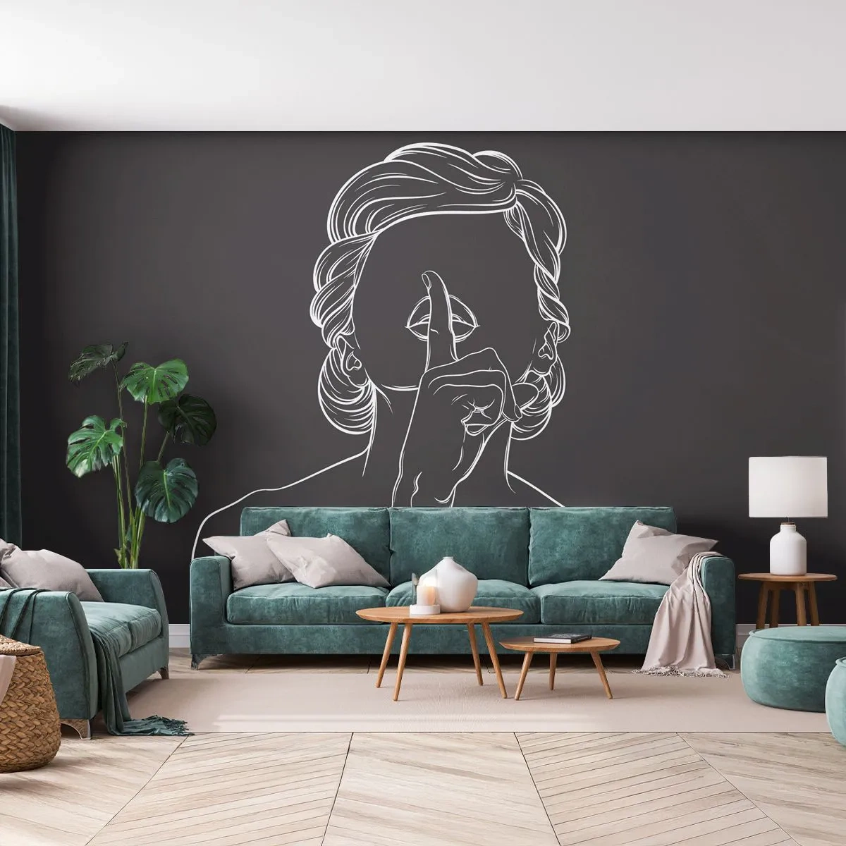 Fotomurali Autoadesivo Deluxe Sticker - Il bello emerge nel silenzio - Donna, Disegno, Linea - 250x175 cm