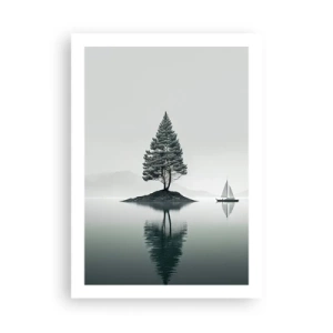 Poster - Un albero solitario su un'isola con un riflesso nell'acqua - 50x70cm - Paesaggio onirico - Decorazione murale moderna per soggiorno e camera da letto ARTTOR
