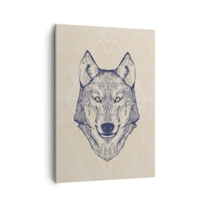 Quadro su tela - Stampe su Tela - Un lupo geometrico su uno sfondo chiaro con motivi minimalisti. - 50x70cm - Alfa dallo sguardo penetrante - Decorazione murale moderna per soggiorno e camera da letto ARTTOR