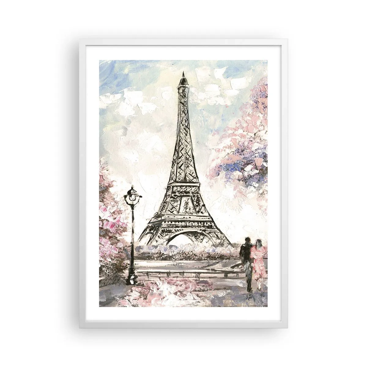 Poster in cornice bianca - Passeggiata a Parigi in aprile - 50x70 cm