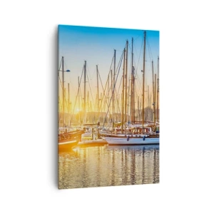 Quadro su tela - Stampe su Tela - Tramonto su un porto turistico pieno di barche a vela - 70x100cm - Anche il vento va a dormire - Decorazione murale moderna per soggiorno e camera da letto ARTTOR