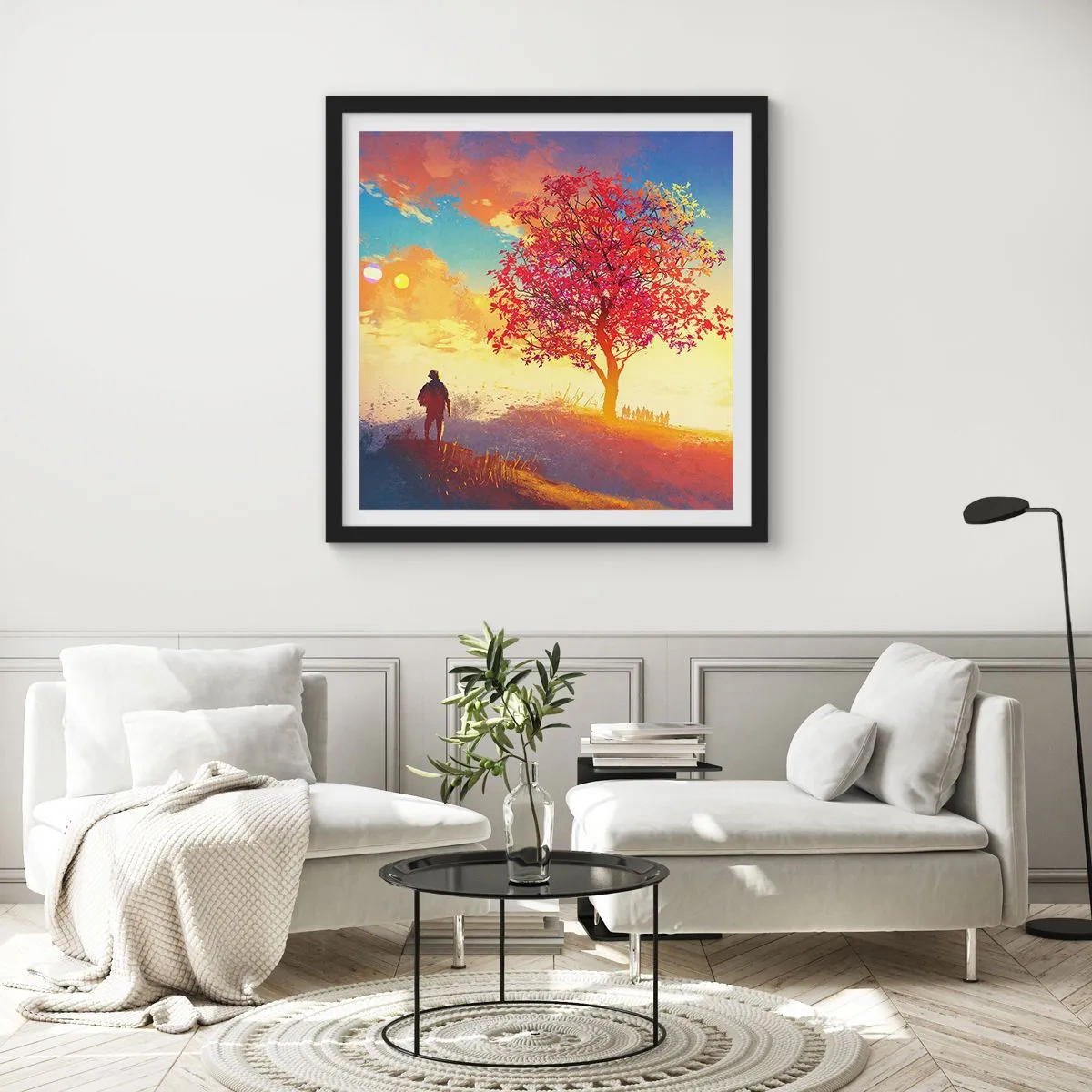 Poster in cornice nera - Pellegrino alla meta - 30x30 cm